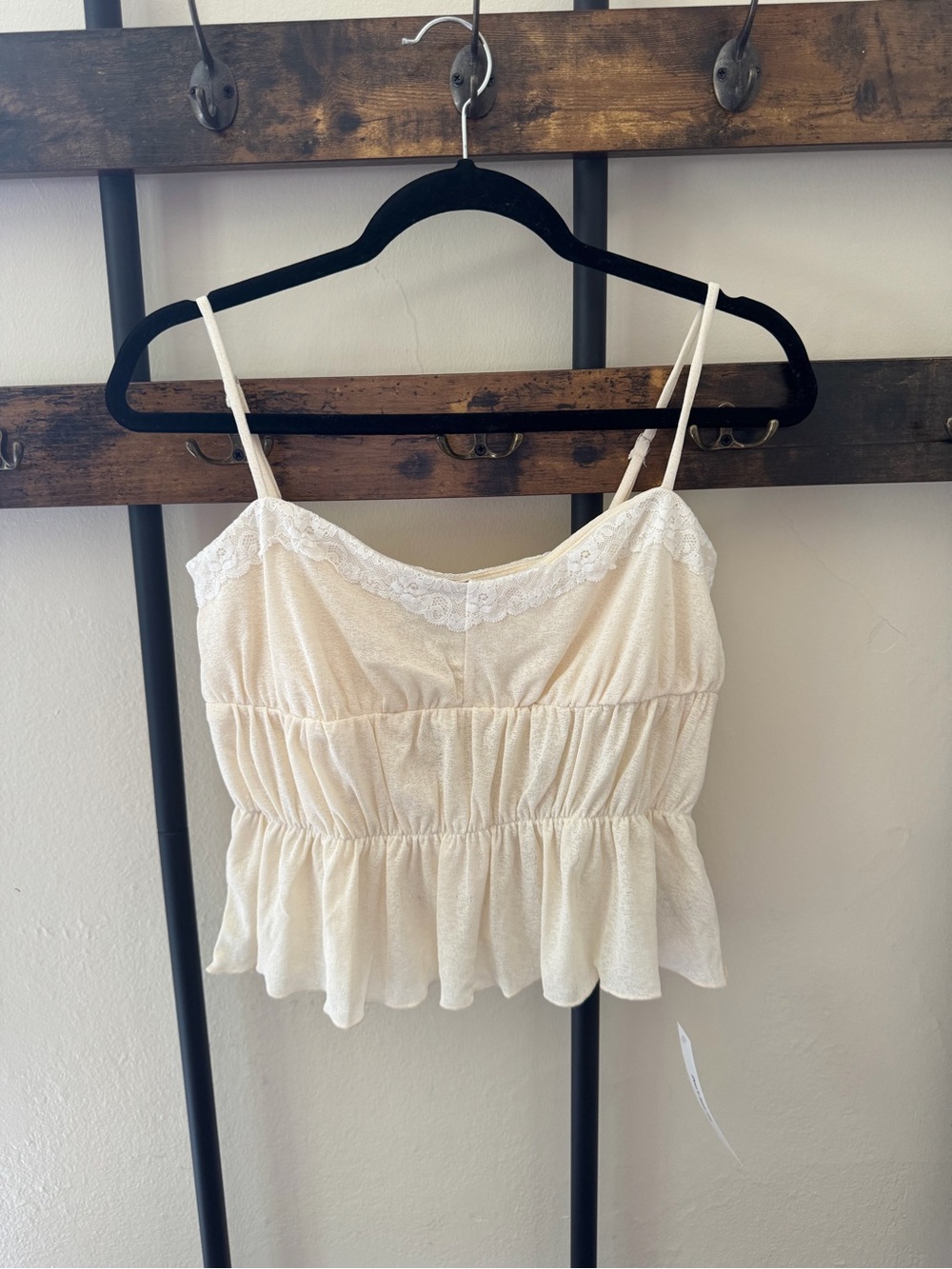 Reformation Ivory Lace-Trim Ruffled Cami
